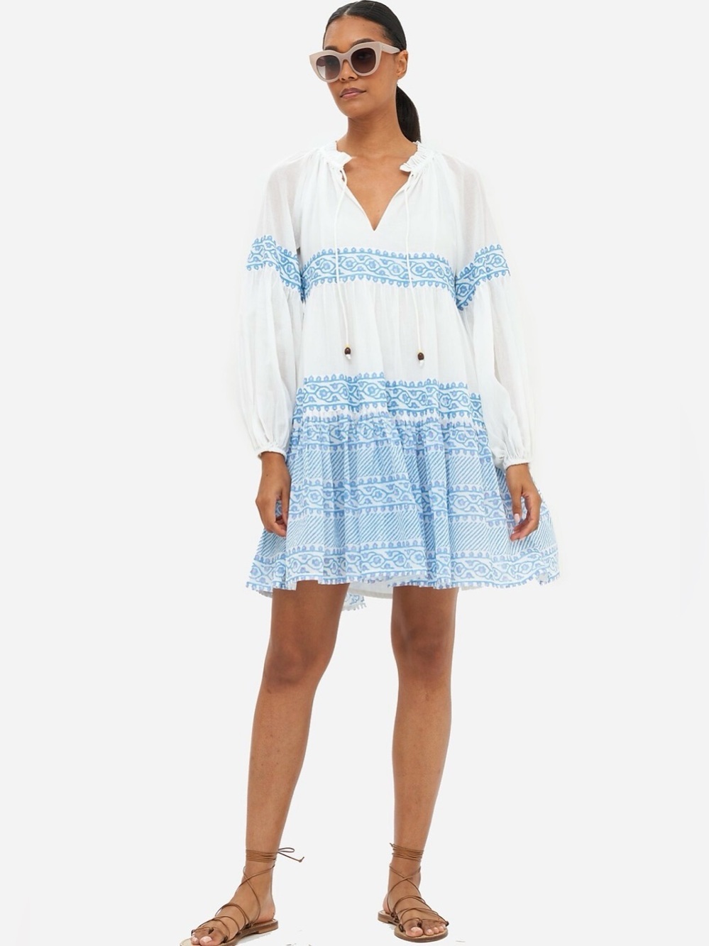 Oliphant Santorini Blue White Cotton Mini Dress Size L NWT